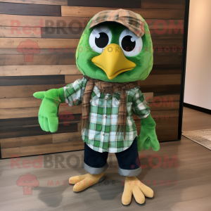 Green Hawk mascot costume character dressed with a Flannel Shirt and Bow ties