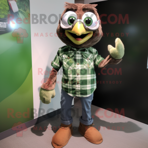 Green Hawk mascot costume character dressed with a Flannel Shirt and Bow ties