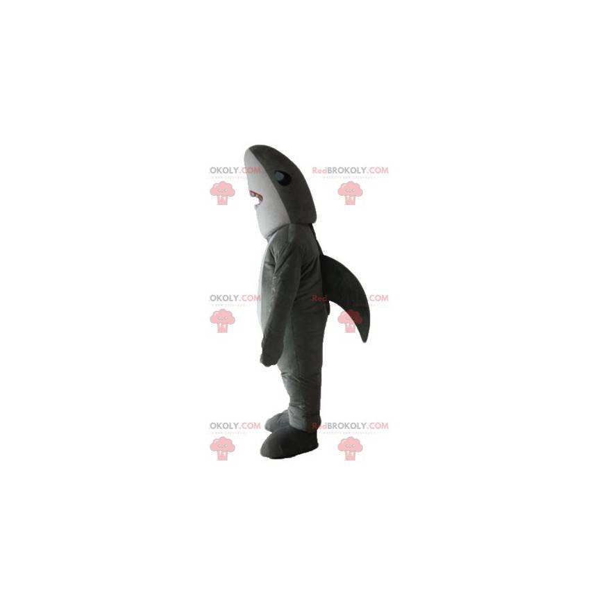 Mascotte de requin gris et blanc réaliste et impressionnant -