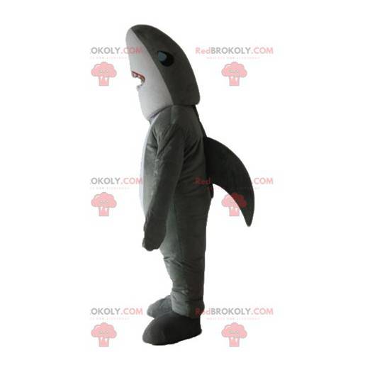 Mascotte de requin gris et blanc réaliste et impressionnant -