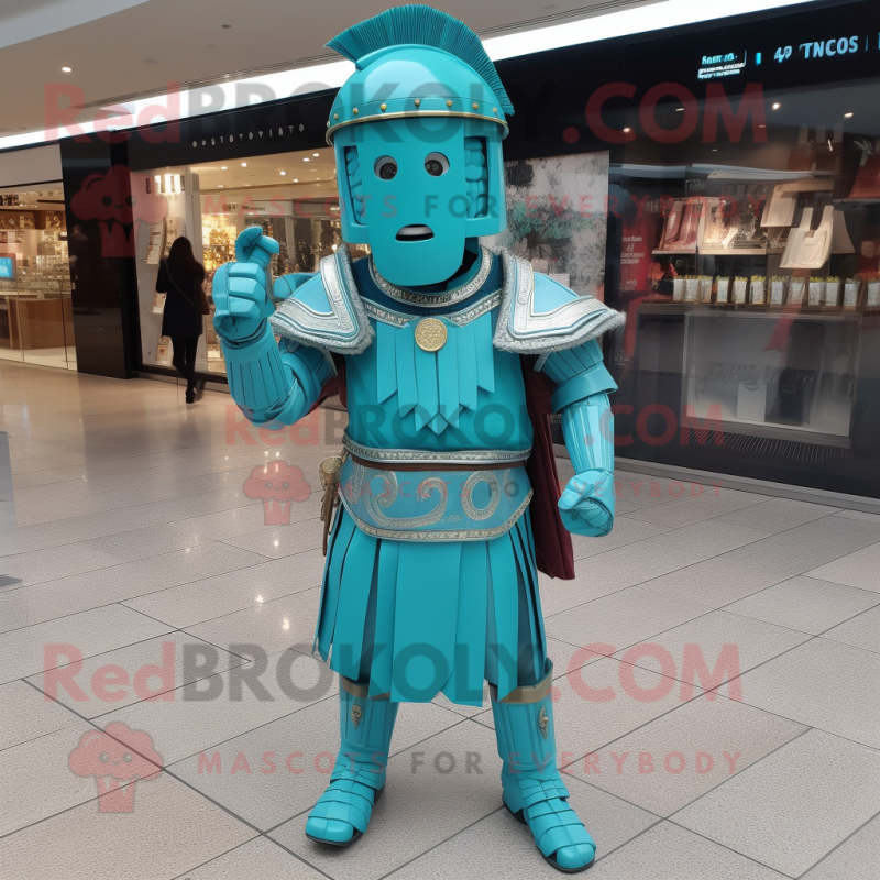 Turquoise Roman Soldier mascot costume character dressed with a Suit and Necklaces Turquoise Roman Soldier mascot costume character dressed with a Suit and Necklaces