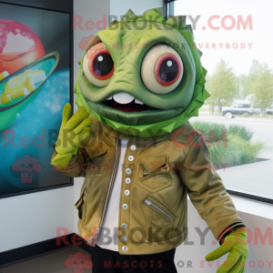 Maskot karakter af en grøn...