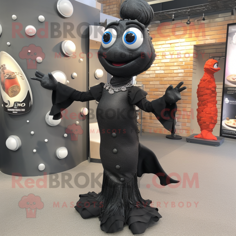 Black Mermaid mascot costume character dressed with a Turtleneck and Tie pins Black Mermaid mascot costume character dressed with a Turtleneck and Tie pins