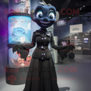 Black Mermaid mascot costume character dressed with a Turtleneck and Tie pins