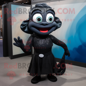 Black Mermaid mascot costume character dressed with a Turtleneck and Tie pins