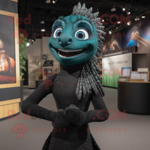 Black Mermaid mascot costume character dressed with a Turtleneck and Tie pins