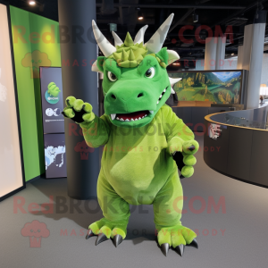 Limegrøn Triceratops maskot...