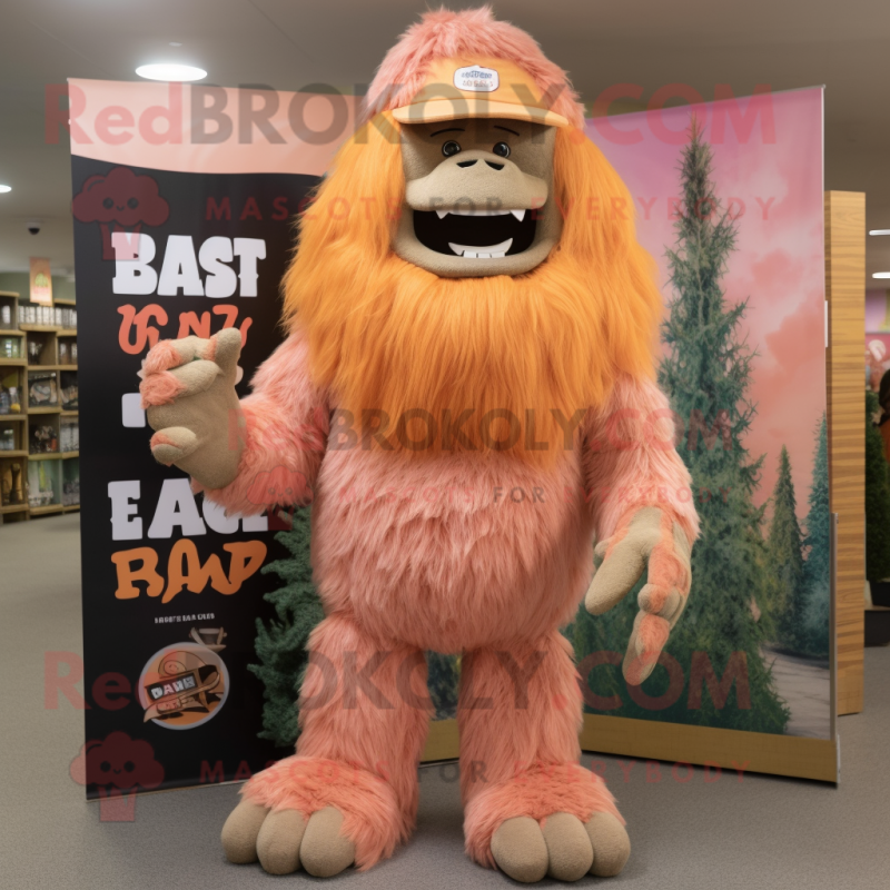 Peach Sasquatch mascot costume character dressed with a Bootcut Jeans and Headbands Peach Sasquatch mascot costume character dressed with a Bootcut Jeans and Headbands