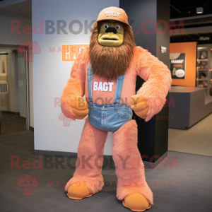 Peach Sasquatch mascot costume character dressed with a Bootcut Jeans and Headbands