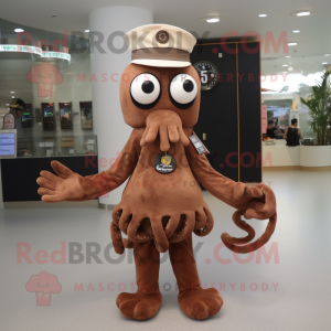 Brown Octopus mascot costume character dressed with a A-Line Dress and Bracelet watches