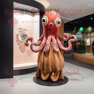 Brown Octopus mascot costume character dressed with a A-Line Dress and Bracelet watches