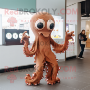 Brown Octopus mascot costume character dressed with a A-Line Dress and Bracelet watches