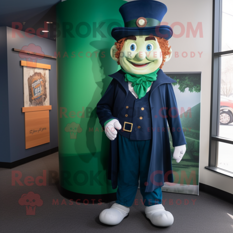 Navy Leprechaun mascot costume character dressed with a A-Line Dress and Ties Navy Leprechaun mascot costume character dressed with a A-Line Dress and Ties