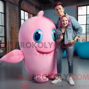 Maskotkarakter av en rosa...