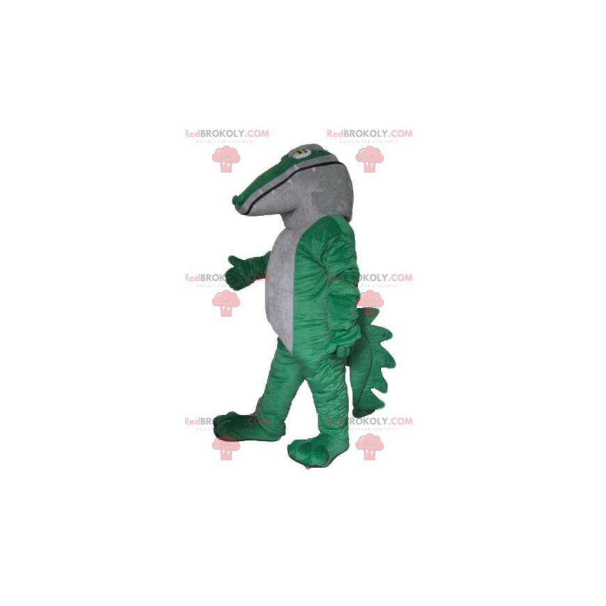 Mascotte de crocodile vert et blanc géant et impressionnant -