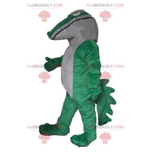 Mascote crocodilo verde e branco gigante e impressionante -