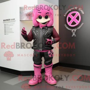Maskotkarakter av et rosa...