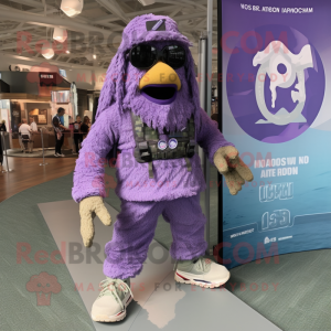 Lavender Marine Recon mascot costume character dressed with a Running Shorts and Shoe laces