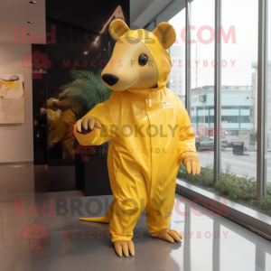 Gold Tapir mascot costume character dressed with a Windbreaker and Foot pads