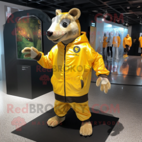 Gold Tapir mascot costume character dressed with a Windbreaker and Foot pads