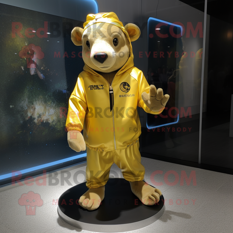 Gold Tapir mascot costume character dressed with a Windbreaker and Foot pads Gold Tapir mascot costume character dressed with a Windbreaker and Foot pads