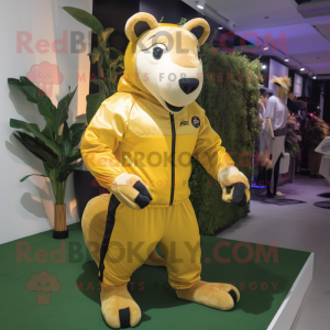 Gold Tapir mascot costume character dressed with a Windbreaker and Foot pads