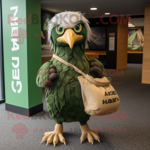 Green Haast'S Eagle mascot costume character dressed with a Wrap Dress and Messenger bags