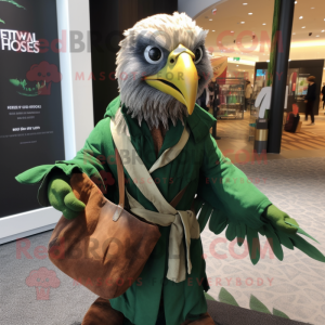 Green Haast'S Eagle mascot costume character dressed with a Wrap Dress and Messenger bags