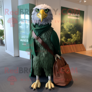 Green Haast'S Eagle mascot costume character dressed with a Wrap Dress and Messenger bags
