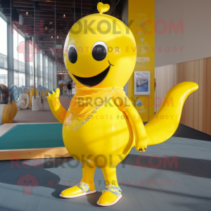 Yellow Whale mascot costume character dressed with a Yoga Pants and Necklaces