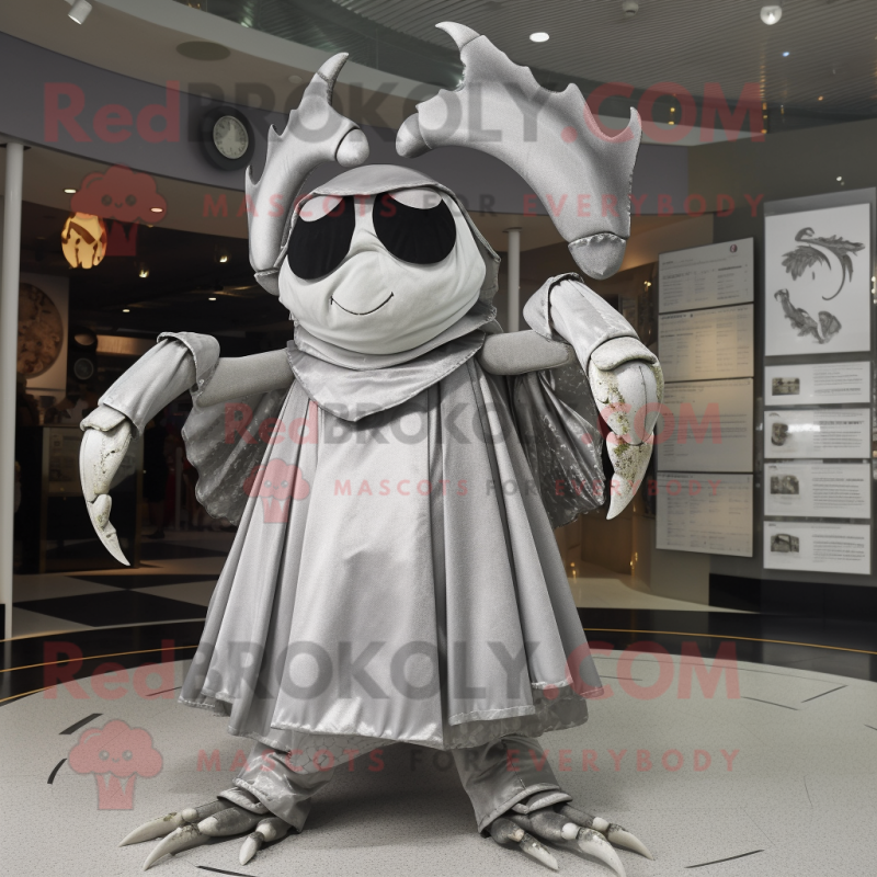 Silver Crab mascot costume character dressed with a Empire Waist Dress and Hats