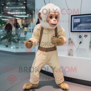 Beige Capuchin Monkey mascot costume character dressed with a Leggings and Smartwatches