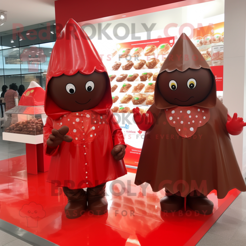 Red Chocolates mascot costume character dressed with a Raincoat and Shawls Red Chocolates mascot costume character dressed with a Raincoat and Shawls