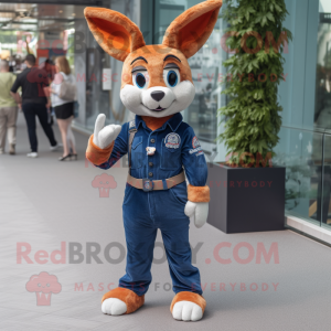 Navy Roe Deer mascot costume character dressed with a Flare Jeans and Belts
