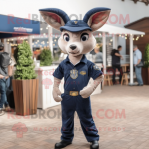 Navy Roe Deer mascot costume character dressed with a Flare Jeans and Belts