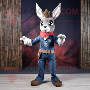 Navy Roe Deer mascot costume character dressed with a Flare Jeans and Belts