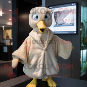 Cream Gosling mascot costume character dressed with a Bodysuit and Scarves