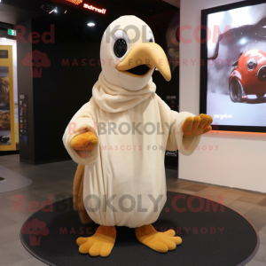 Cream Gosling mascot costume character dressed with a Bodysuit and Scarves