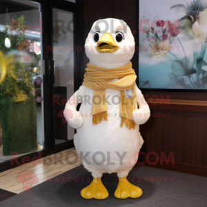 Cream Gosling mascot costume character dressed with a Bodysuit and Scarves