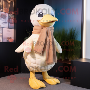 Cream Gosling mascot costume character dressed with a Bodysuit and Scarves