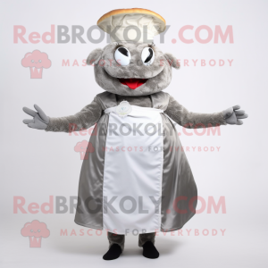 Gray Crab Cakes mascot costume character dressed with a Empire Waist Dress and Headbands