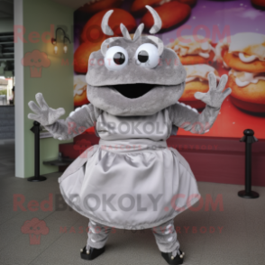 Gray Crab Cakes mascot costume character dressed with a Empire Waist Dress and Headbands