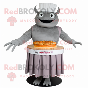 Gray Crab Cakes mascot costume character dressed with a Empire Waist Dress and Headbands