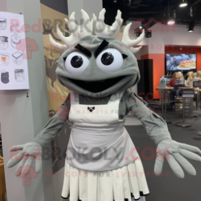 Gray Crab Cakes mascot costume character dressed with a Empire Waist Dress and Headbands