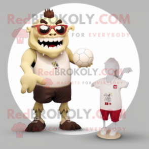 Beige Ogre mascot costume character dressed with a One-Piece Swimsuit and Keychains