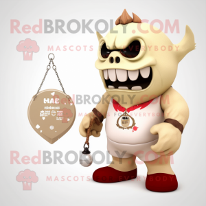 Beige Ogre mascot costume character dressed with a One-Piece Swimsuit and Keychains