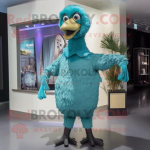 Turquoise Ostrich mascot costume character dressed with a Dress Pants and Wraps