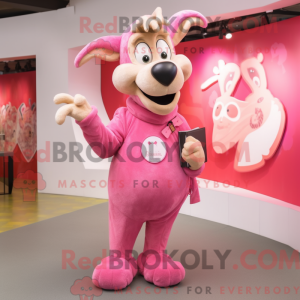 Maskotkarakter av en rosa...