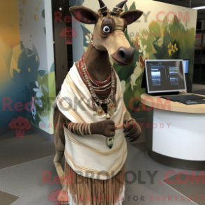 Caráter de máscara de Tan Okapi com uma máscara omslagsskjørt e halskjeder - Mascotes Okapi - REBROKO_400068 - RedBrokoly.com