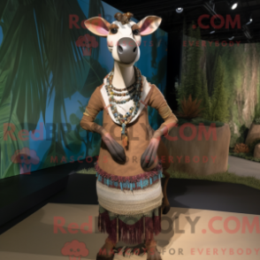 Caráter de máscara de Tan Okapi com uma máscara omslagsskjørt e halskjeder - Mascotes Okapi - REBROKO_400069 - RedBrokoly.com